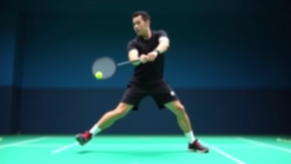 لاعب ريشة طائرة متقدم يؤدي حركة قدمين سريعة على الملعب